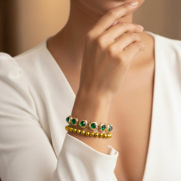 PRAO Bracelets Anti-Tarnish Gold Plated Emerald Green Set (Adjustable Size)