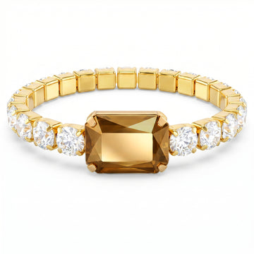 PRAO Bracelet Anti-Tarnish Crystal with Opaque Golden Center Stone (Adjustable Size)