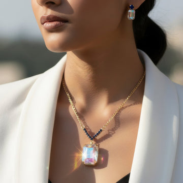 PRAO Necklace Anti-Tarnish V-Shape Pendant Set with Earrings