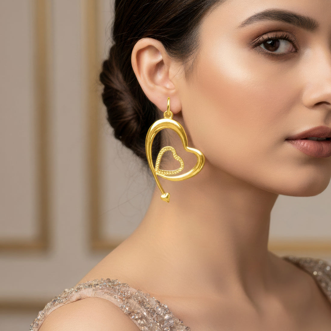 PRAO Anti-Tarnish Arrow Heart Dangle Earrings