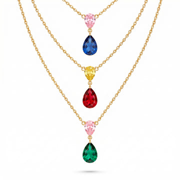 PRAO Necklace Anti-Tarnish Triple-Layer Multicoloured Crystal Set
