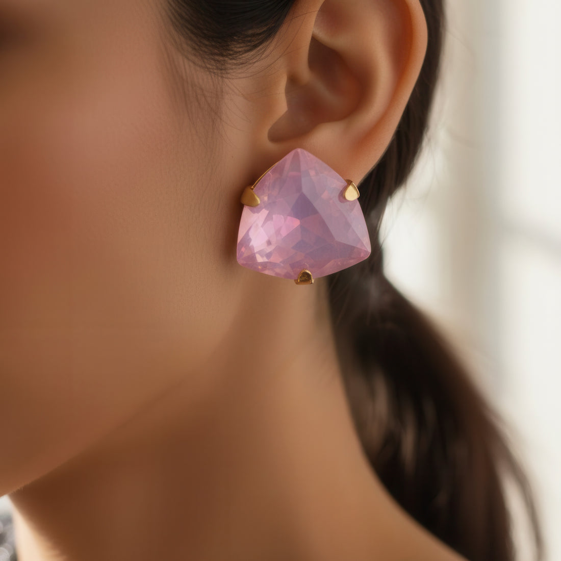 PRAO Anti-Tarnish Purple Trillion Stone Studs