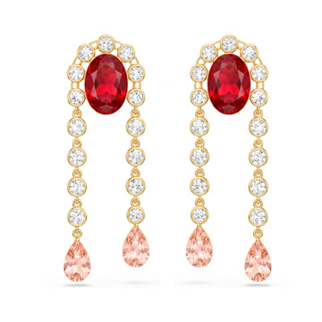 PRAO Earrings Anti-Tarnish Oval Dangle With Studded Chain & Drop Crystal