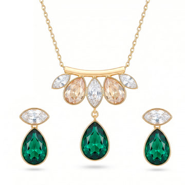 PRAO Necklace Anti-Tarnish Marquise and Drop Crystals Pendant Set with Earrings