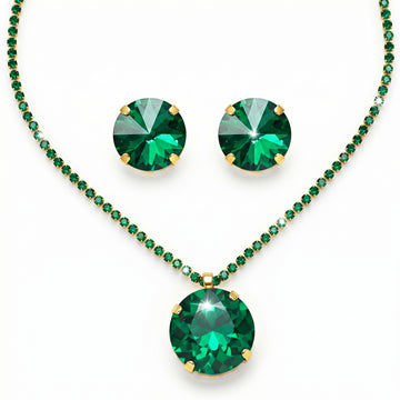 PRAO Necklace Set Anti-Tarnish Emerald Crystal Set With Earrings