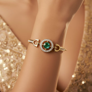 PRAO Anti-Tarnish Emerald Crystal & AD Flexi Bracelet