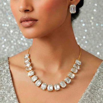 PRAO Necklace Waterproof Single-Line Crystal Set with Earrings