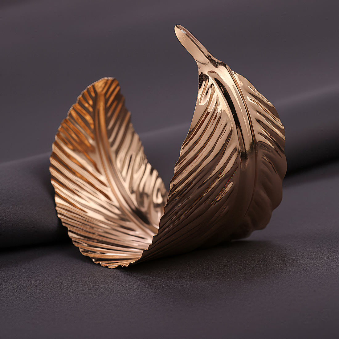 PRAO Anti-Tarnish Rose Gold Leaf Bangle Bracelet (Adjustable Size)