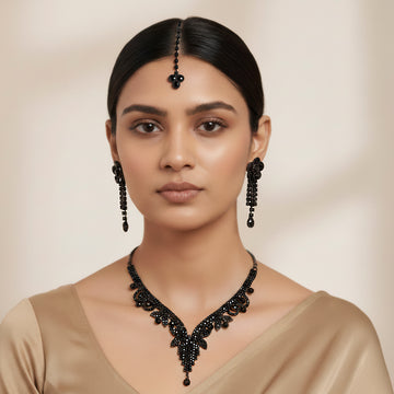 PRAO Anti-Tarnish Statement Flowery Pattern Necklace Set With Earrings