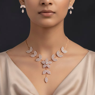 PRAO Necklace Anti-Tarnish Flower Leafy Set With Earrings