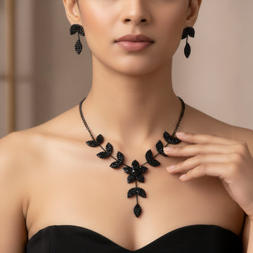 PRAO Necklace Anti-Tarnish Flower Leafy Set With Earrings