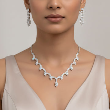 PRAO Anti-Tarnish Marquise Crystal Buntings Statement Necklace Set With Earrings