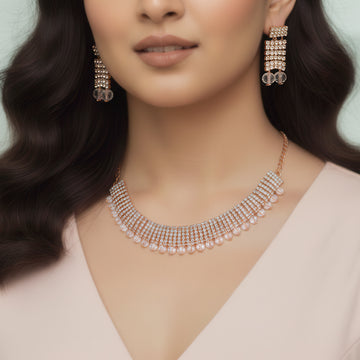 PRAO Necklace Anti-Tarnish Rhinestone Strap Statement Set With Earrings