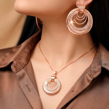 PRAO Necklace Waterproof Hollow Multi-Layer Circle Studded Pendant Set With Earrings