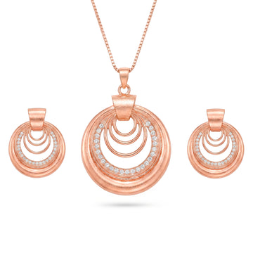 PRAO Necklace Anti-Tarnish Hollow Multi-Layer Circle Studded Pendant Set With Earrings