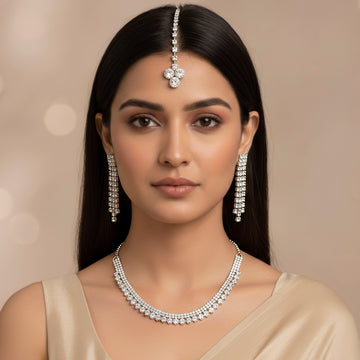 PRAO Anti-Tarnish Rhinestone Strap Statement Necklace Set With Earrings