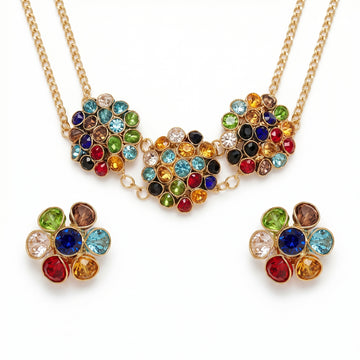 PRAO Necklace Anti-Tarnish Multi Crystal Beads Choker Set With Earrings