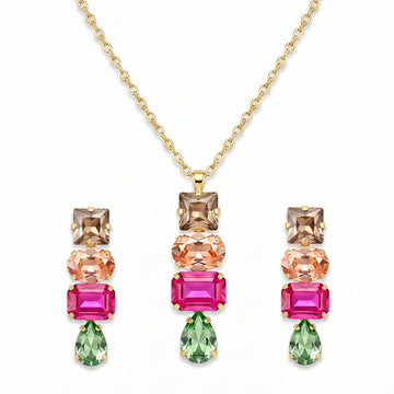 PRAO Necklace Anti-Tarnish Crystal Set With Earrings
