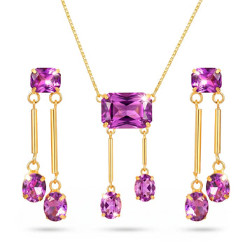 PRAO Necklace Anti-Tarnish Rectangle Crystal Lariat Set With Earrings