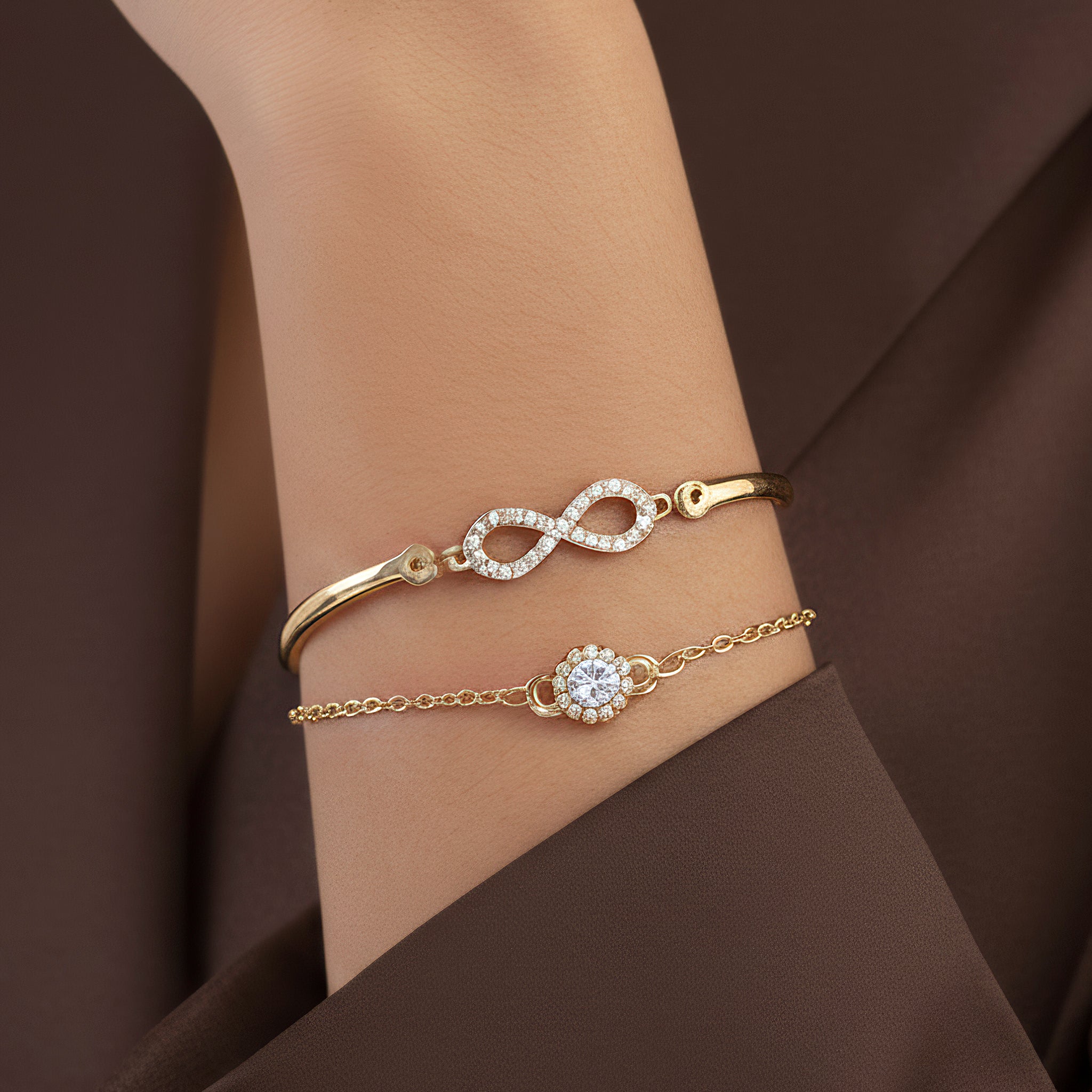 PRAO Anti-Tarnish Double Layer Infinity Bangle & Chain Bracelet (Adjustable Size)