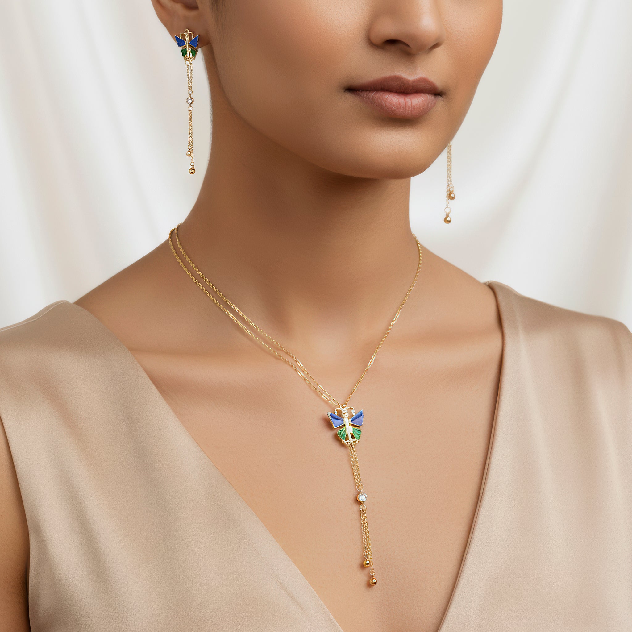 PRAO Necklace Anti-Tarnish Butterfly Set With Earrings