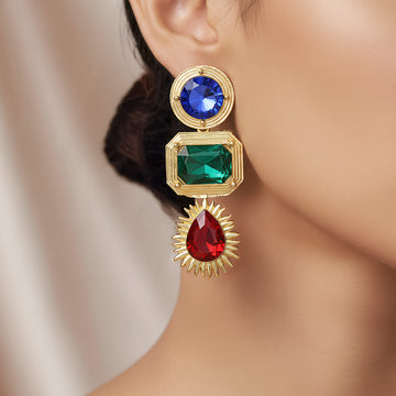 PRAO Earrings Anti-Tarnish Multi-Shape and Crystals Danglers