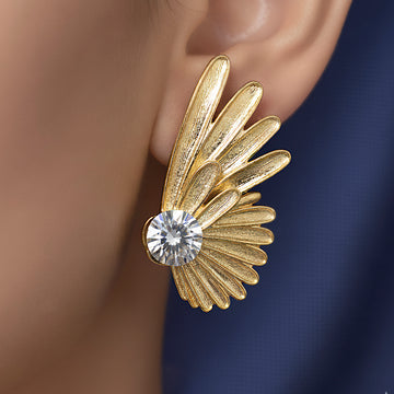PRAO Earrings Anti-Tarnish Angel Wings Statement Crystal Studs