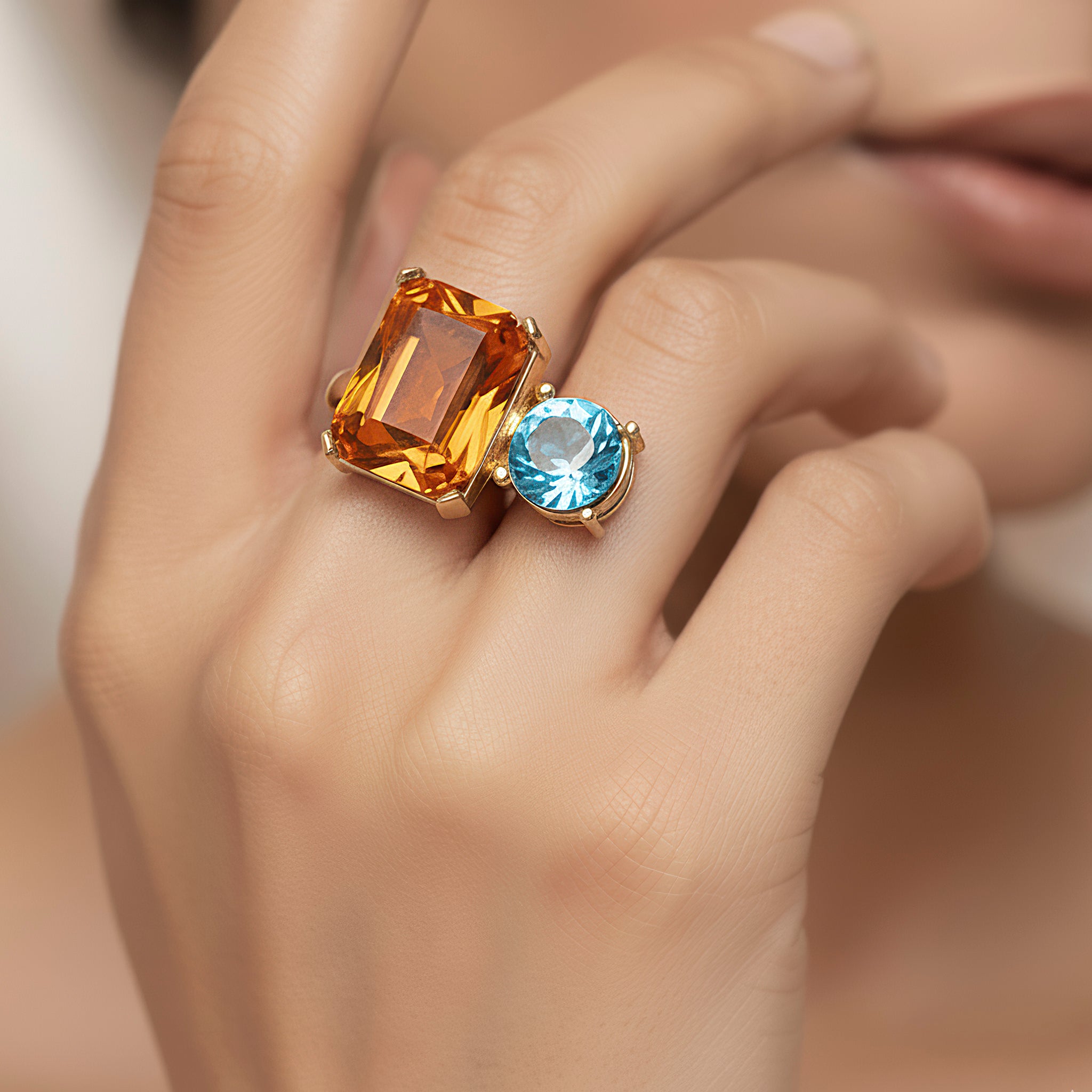 PRAO Ring Anti-Tarnish Round and Rectangle Crystal