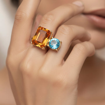 PRAO Ring Anti-Tarnish Round and Rectangle Crystal