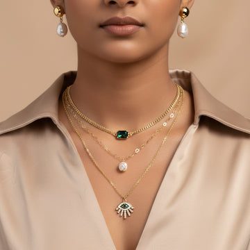 PRAO Necklace Anti-Tarnish Layers Set with Earrings