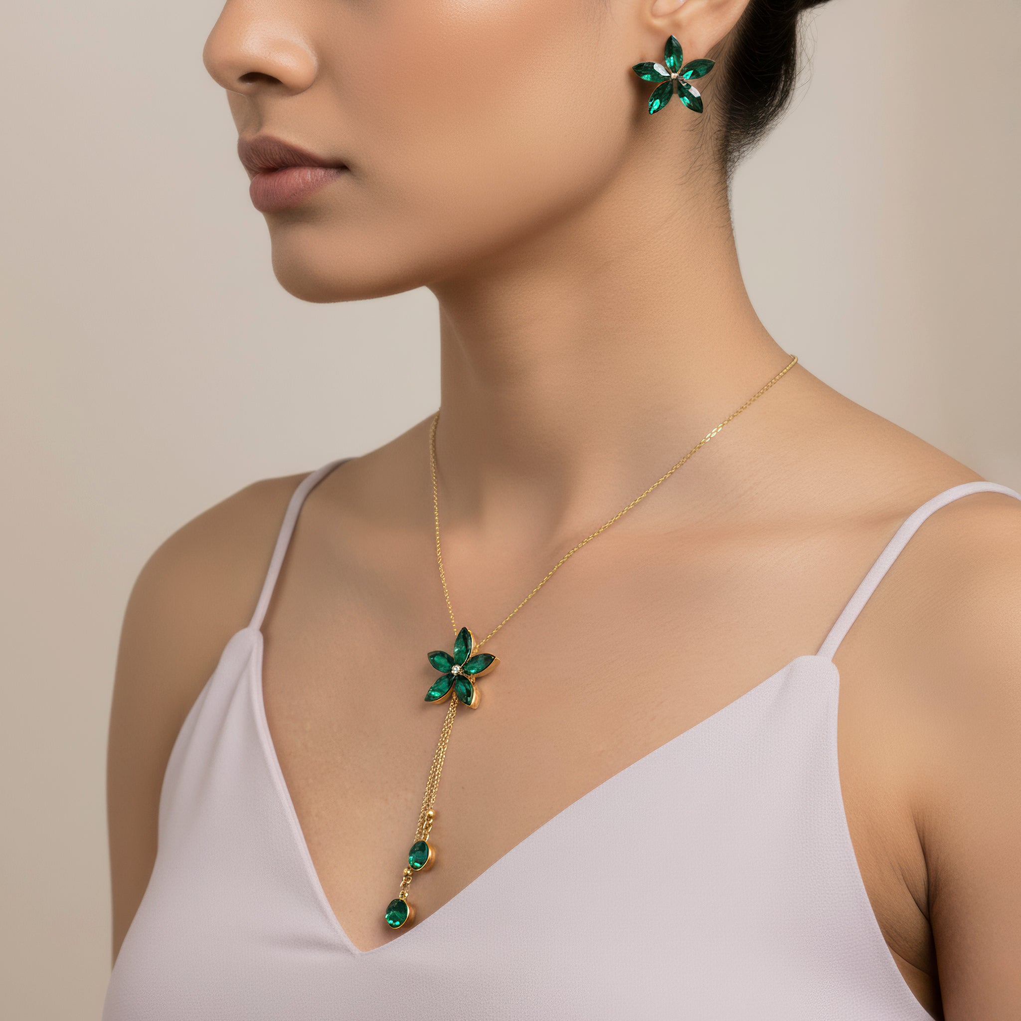 PRAO Necklace Anti-Tarnish Crystal Flower Set with Earrings