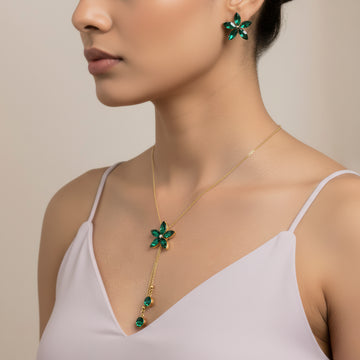 PRAO Necklace Anti-Tarnish Crystal Flower Set with Earrings