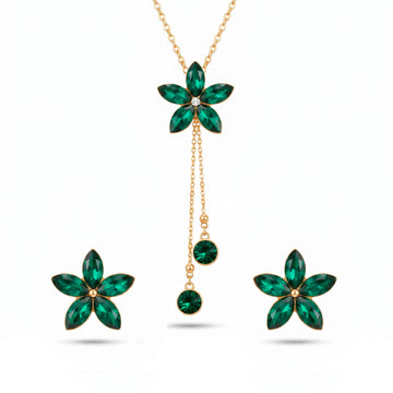 PRAO Necklace Anti-Tarnish Flower Set with Earrings
