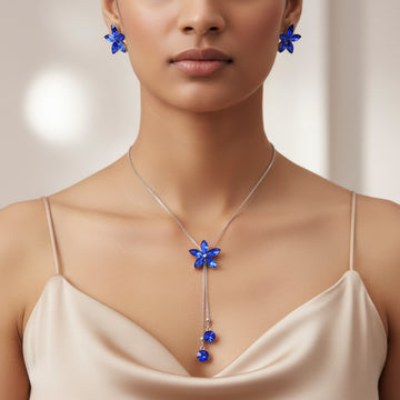 PRAO Necklace Anti-Tarnish Crystal Flower Set with Earrings
