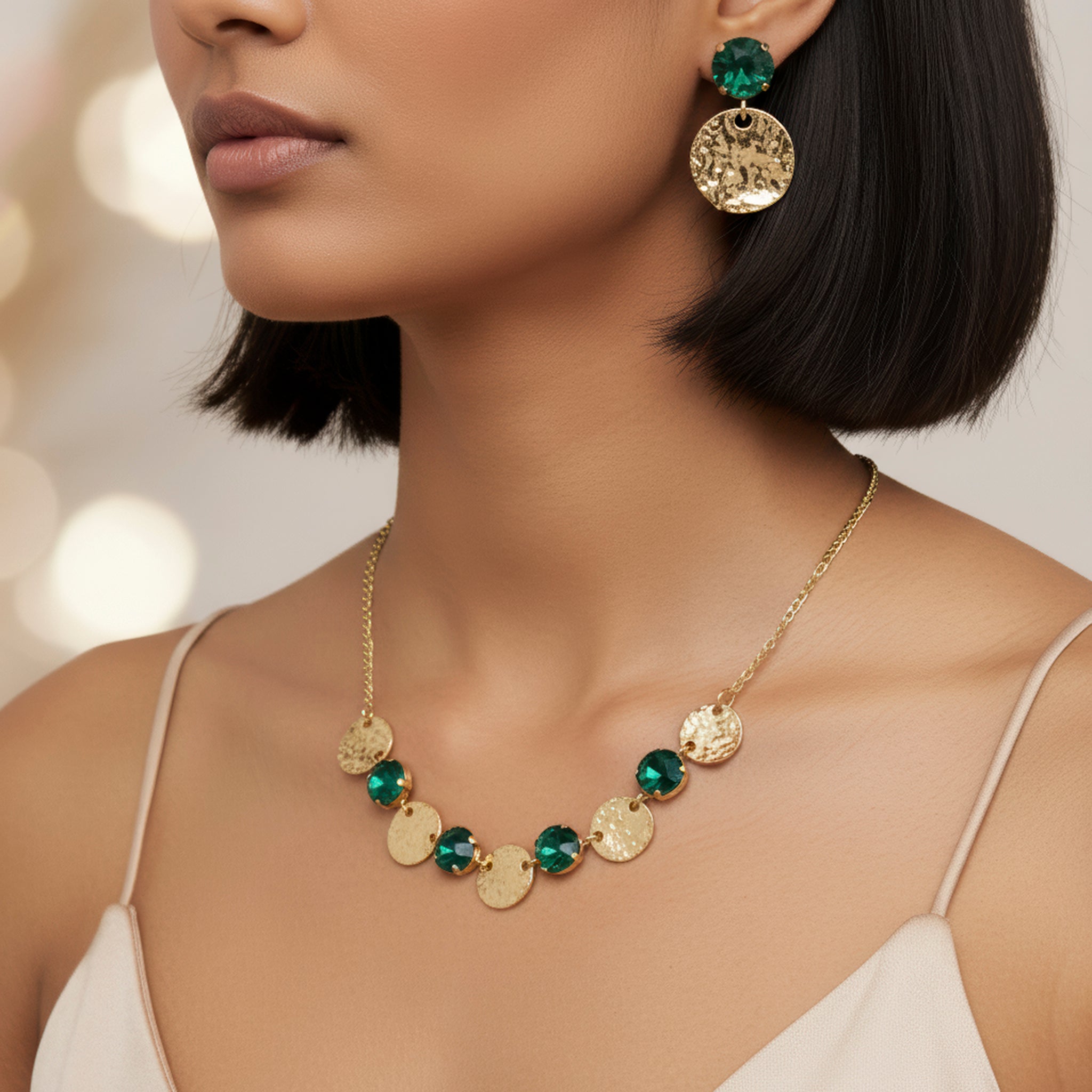 PRAO Necklace Anti-Tarnish Crystal Set With Earrings