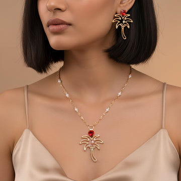 PRAO Necklace Anti-Tarnish Palm Tree Set With Earrings