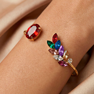 PRAO Bracelet Anti-Tarnish Multicolor Leaf Crystal Bangle