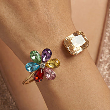 PRAO Bracelet Anti-Tarnish Multicolor Flower Crystal Bangle