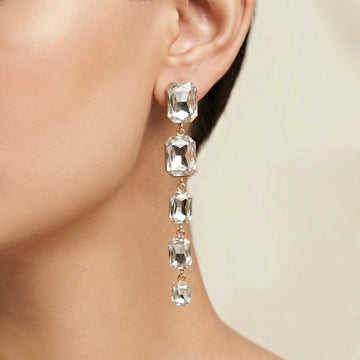 PRAO Earrings Anti-Tarnish Emerald-Shaped Crystal Dangle