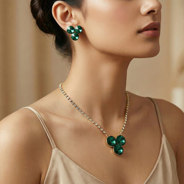 PRAO Necklace Anti-Tarnish Club-Shaped Crystal Set With Earrings