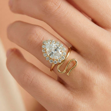 PRAO Ring Waterproof Pear Cut Crystal Openable Snake