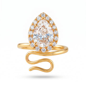 PRAO Ring Anti-Tarnish Pear Cut Crystal Openable Snake (Adjustable Size)