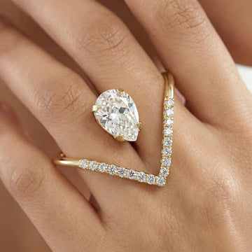 PRAO Ring Anti-Tarnish Invisible Pear Stone Statement