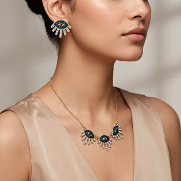 PRAO Necklace Anti-Tarnish Enamel & Evil Eye Set With Earrings