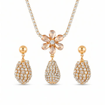 PRAO Necklace Anti-Tarnish Drop Flower Pendant Set With Earrings