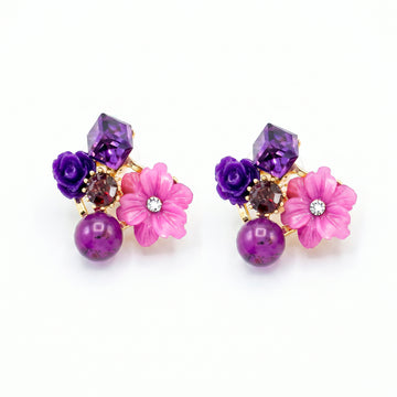 PRAO Earrings Anti-Tarnish Crystal Resin Flower Studs