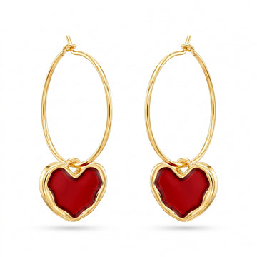 PRAO Earrings Anti-Tarnish Heart Enamel Charm Hoops