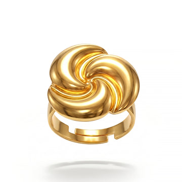 PRAO Ring Anti-Tarnish Swirl Curved Ridge (Adjustable Size)