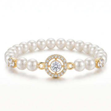 PRAO Bracelet Anti-Tarnish White Pearl Crystal Stretch (Adjustable Size)