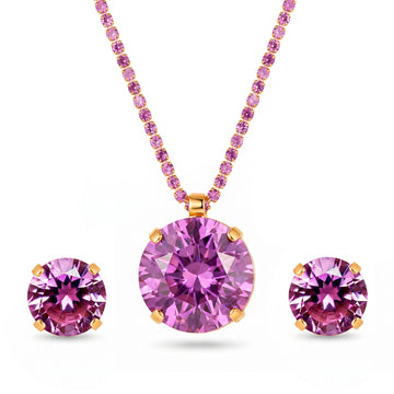 PRAO Necklace Anti-Tarnish Round Crystal Pendant Set with Earrings
